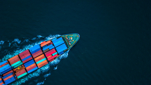 Aerial view from drone, container ship or cargo ship in import e